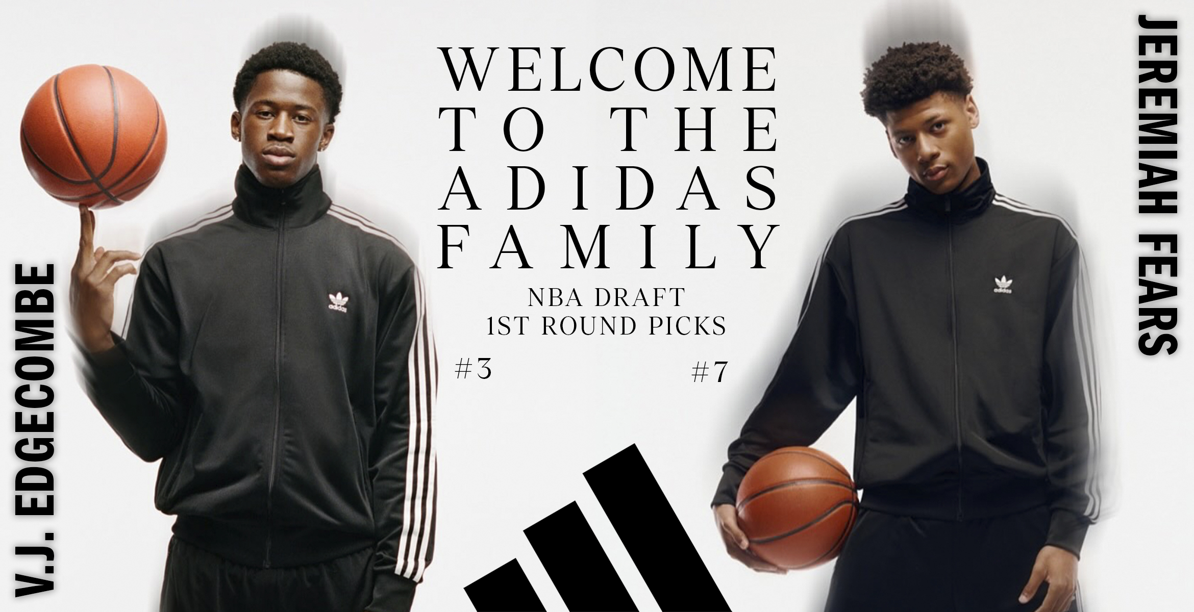 Bienvenue dans la famille adidas, V.J. Edgecombe et Jeremiah Fears. Félicitations pour leur sélection au premier tour de la NBA Draft.